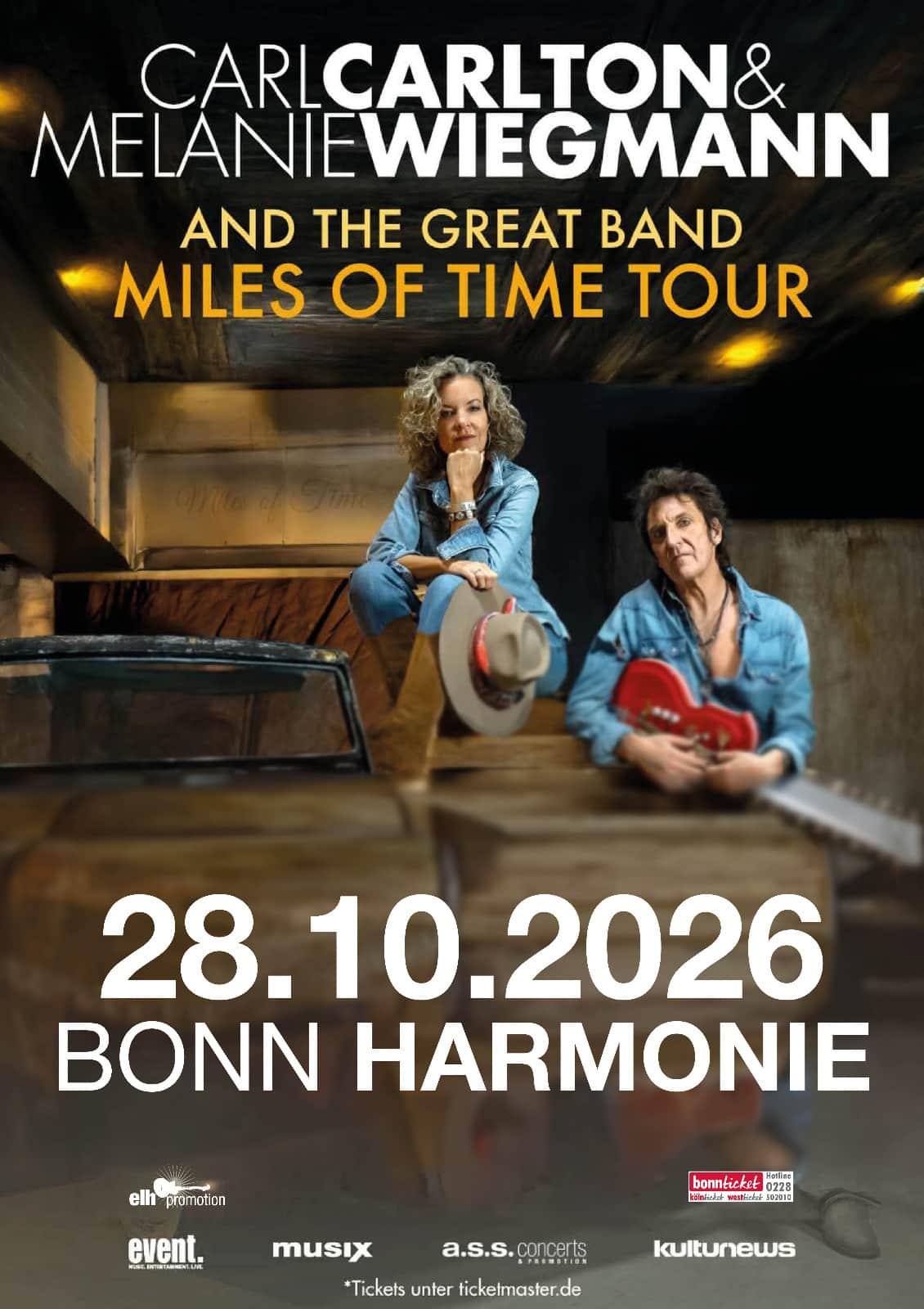CARL CARLTON & MELANIE WIEGMANN – „Miles Of Time Tour“ – Konzert muss leider auf den 15.03.27 verlegt werden! Karten behalten ihre Gültigkeit
